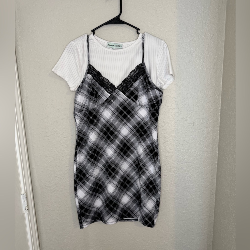 2 Pc Plaid T-shirt Dress